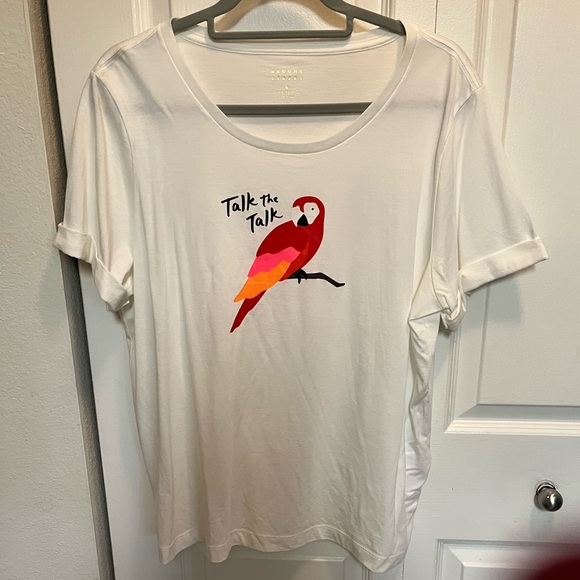 🟡KATE SPADE BROOME STREET PRE-LOVED AUTHENTIC WHITE & RED PARROT COTTON TSHIRT - Picture 1 of 17